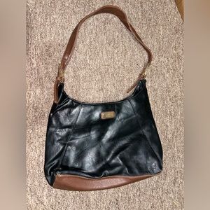 Brown and black leather shoulder bag